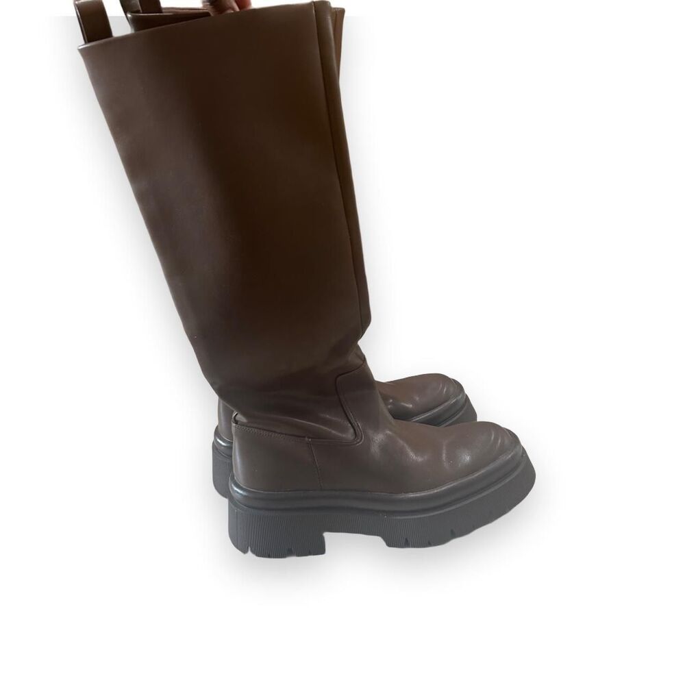 Pull & Bear Dark Brown Tall Chunk Sole Knee High Boots